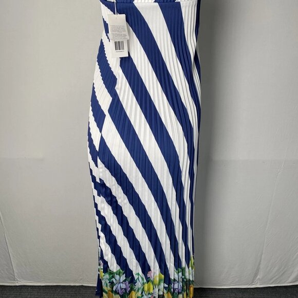 NEW L'LDEE Women’s Palma Strapless Pleated Maxi Dress Size 8 Navy/White - Picture 6 of 11